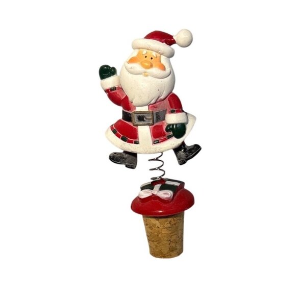 None Other - Santa Claus Wine Bottle Stopper Spring Design Cork Base 4"